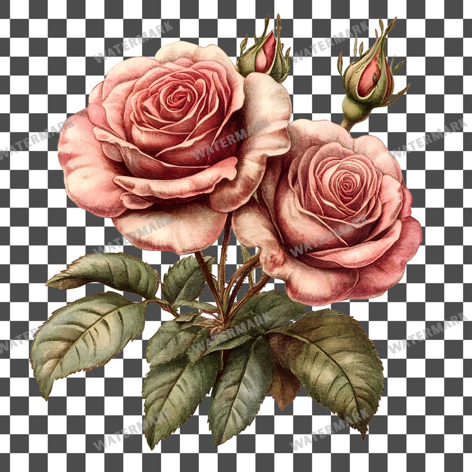 Rose Bouquet Vintage Style clipart PNG on a transparent background, design 8