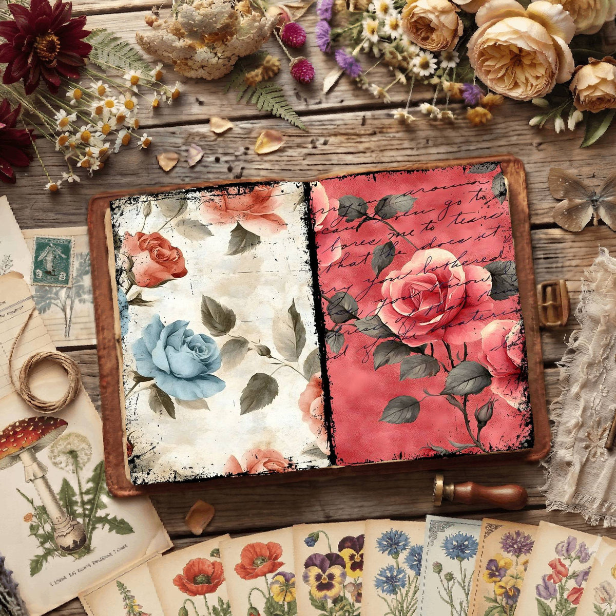 Rose printable junk journal paper, page preview 8