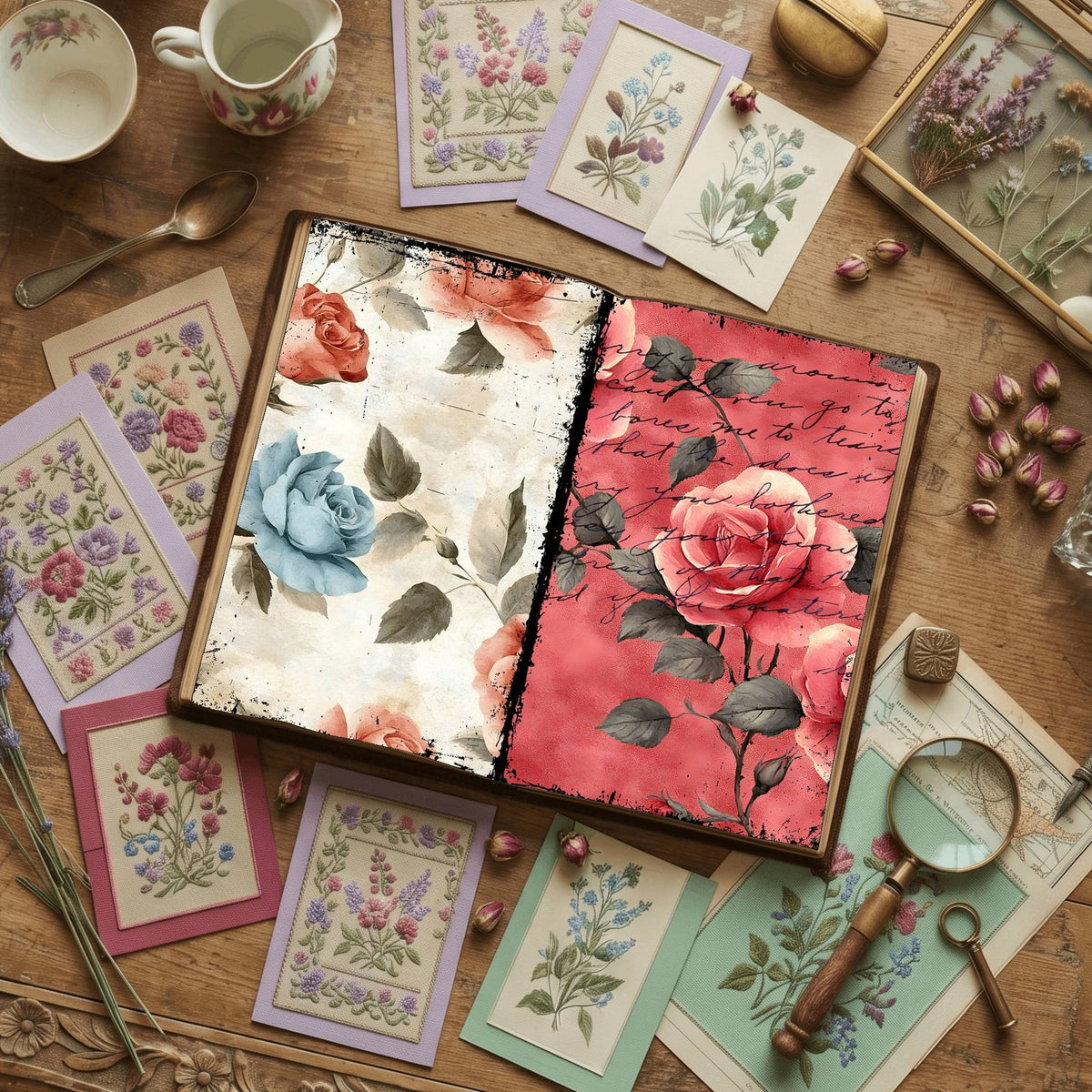 Rose printable junk journal paper, page preview 8