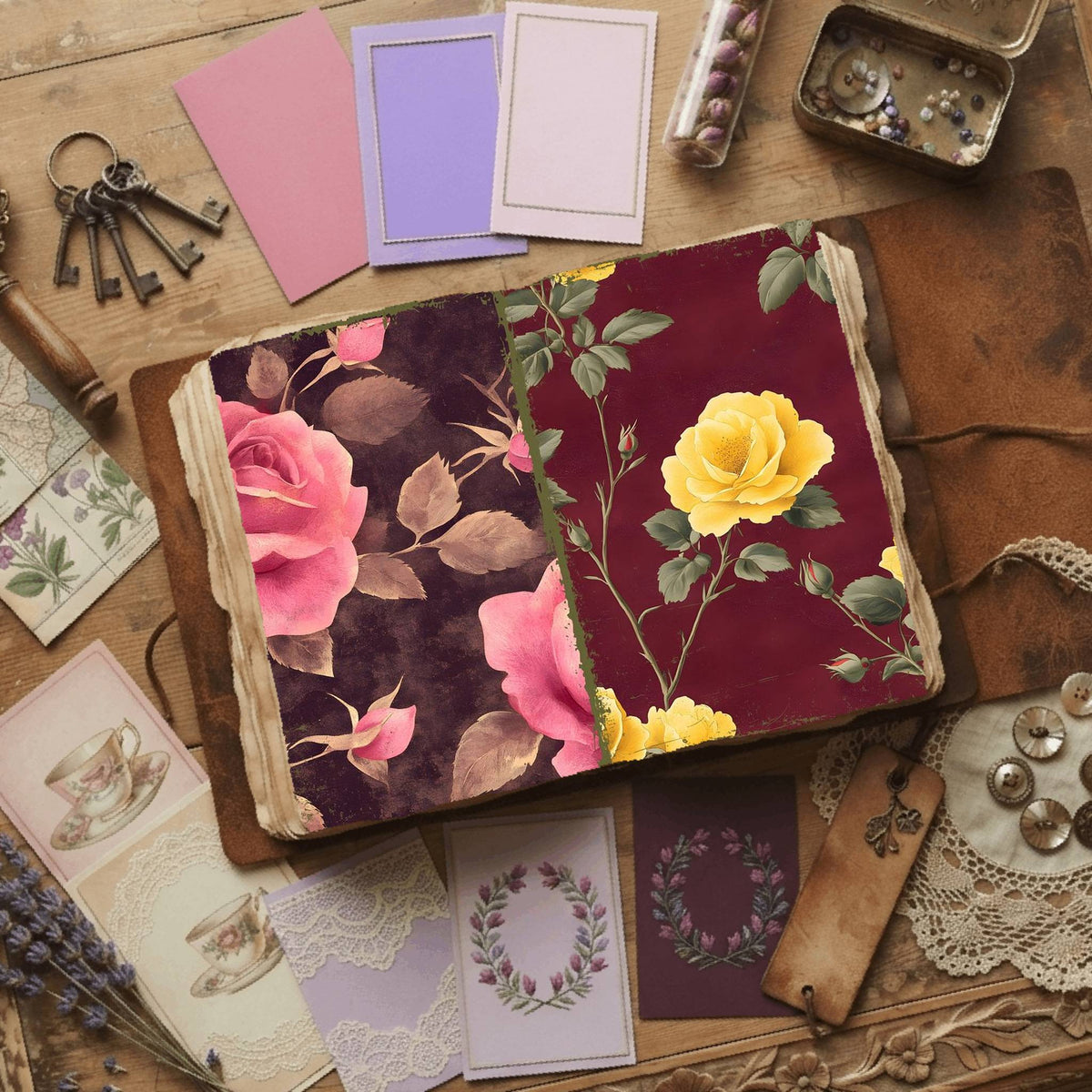 Rose printable junk journal paper, page preview 8