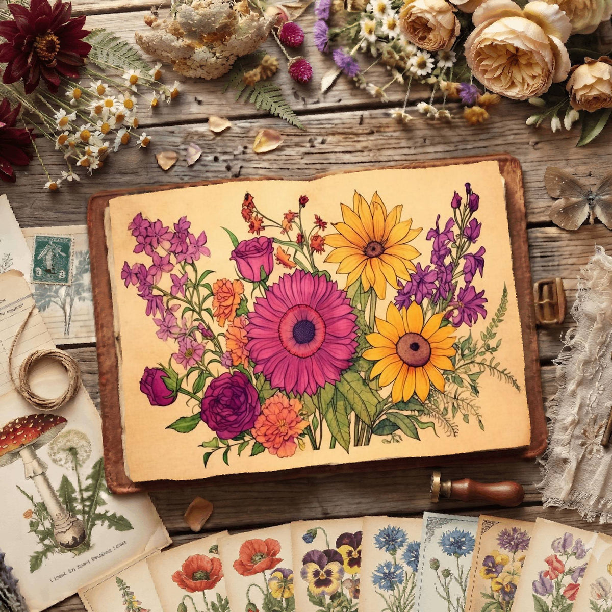 Sunflowers And Roses printable junk journal paper, page preview 8