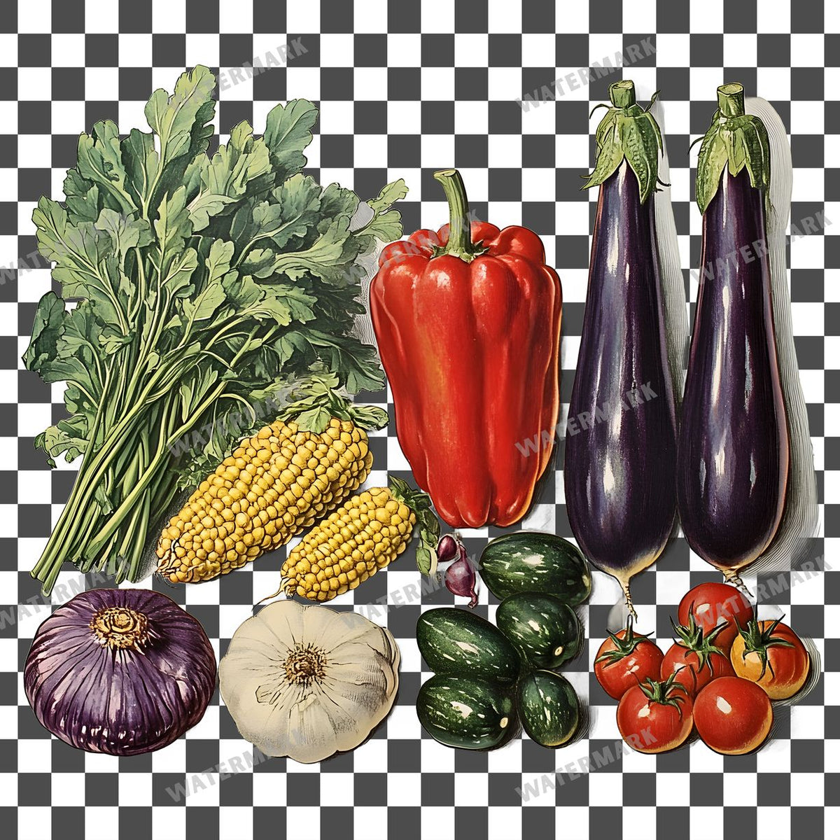 Vegetables Vintage Style Clipart Pngs