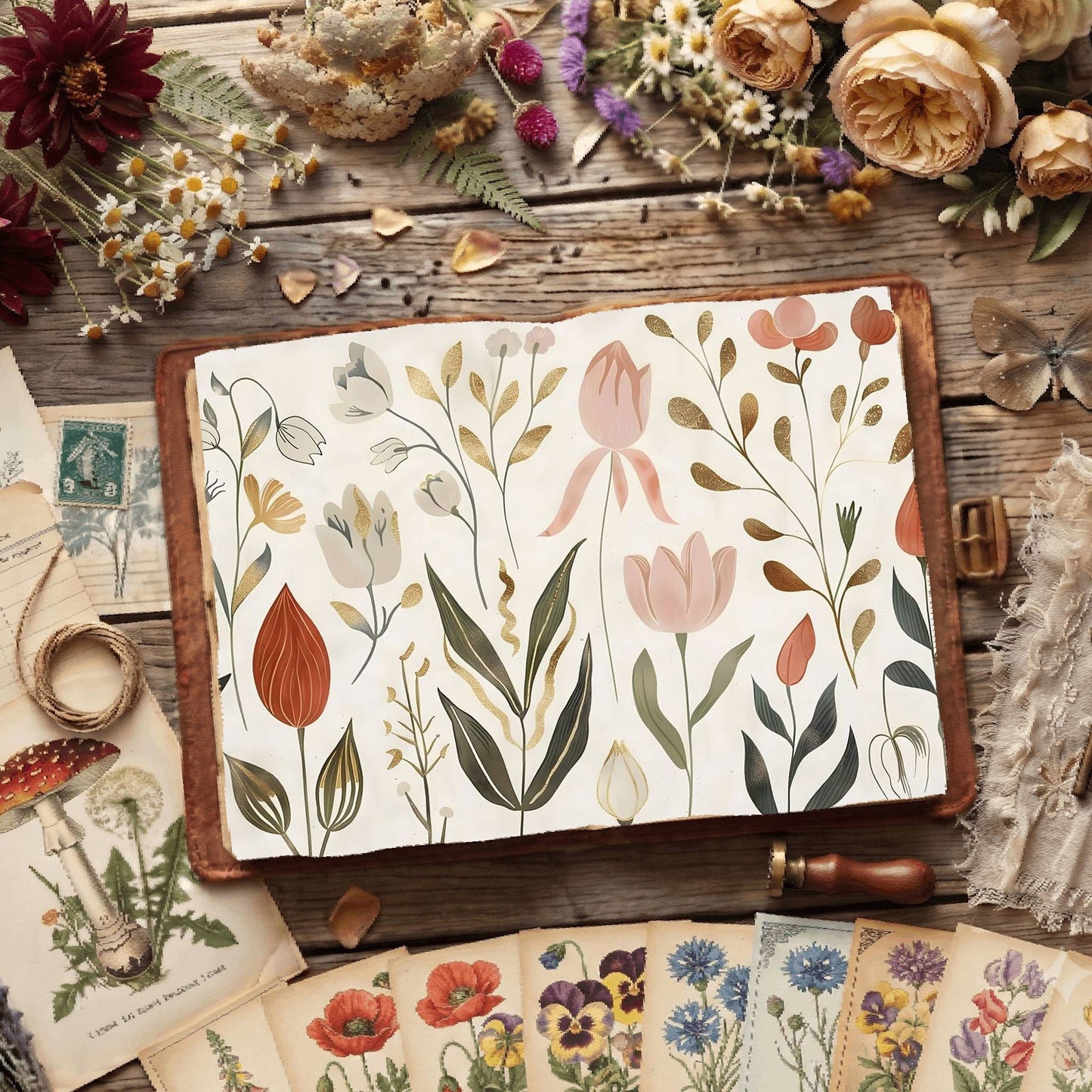 White Background Florals Digital Papers