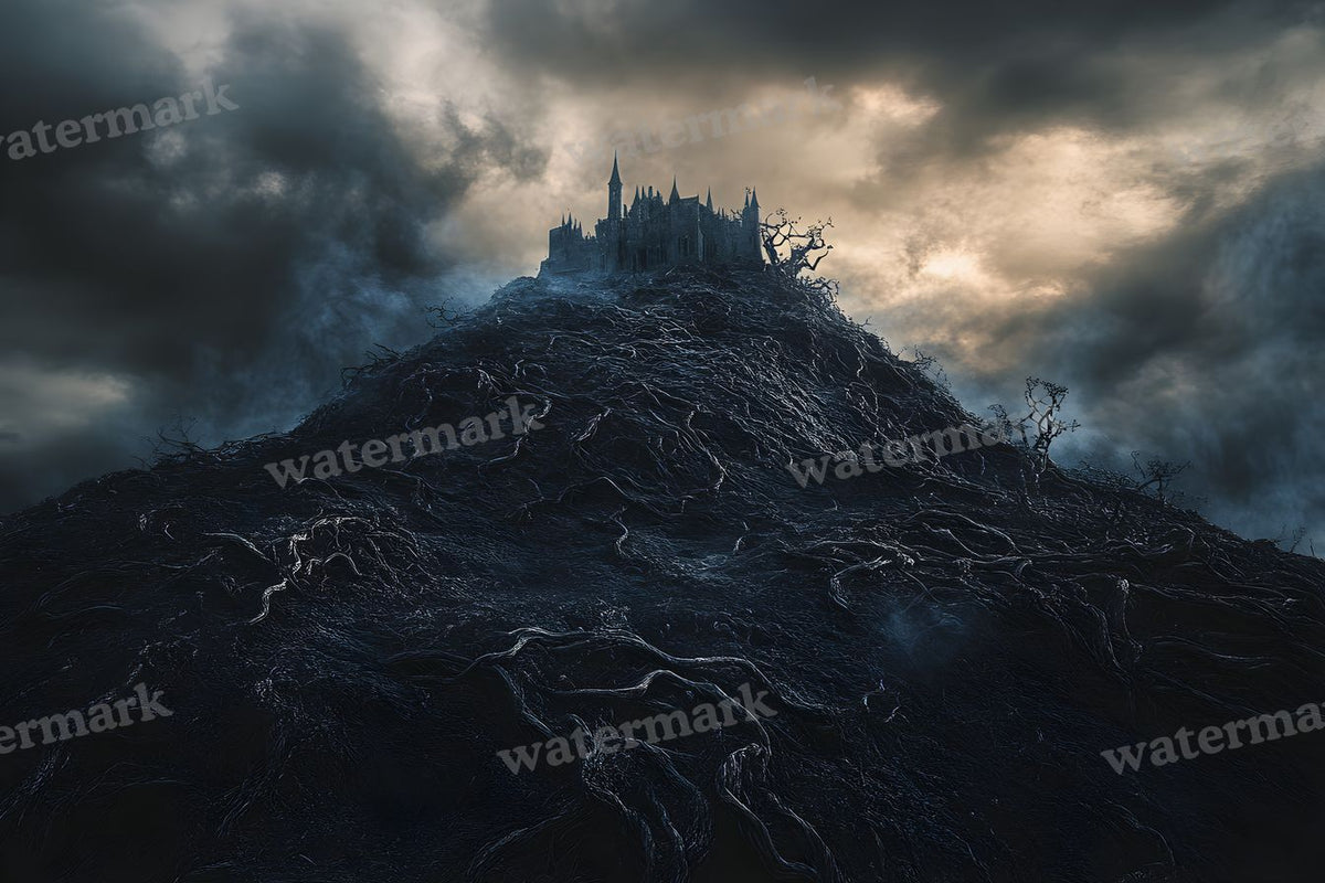 Witch’Castle On Dark Mountain In Storm Backdrop Images