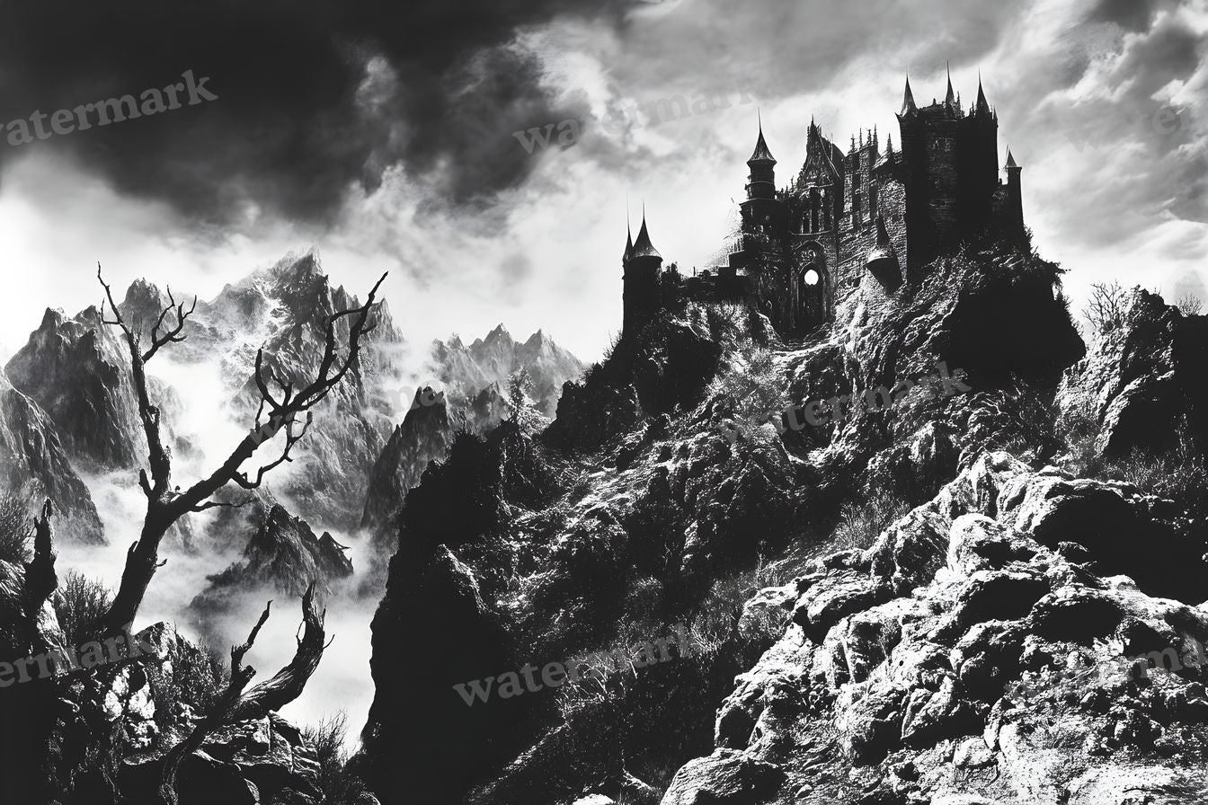 Witch’Castle On Jagged Mountain Dark Sky Backdrop Images