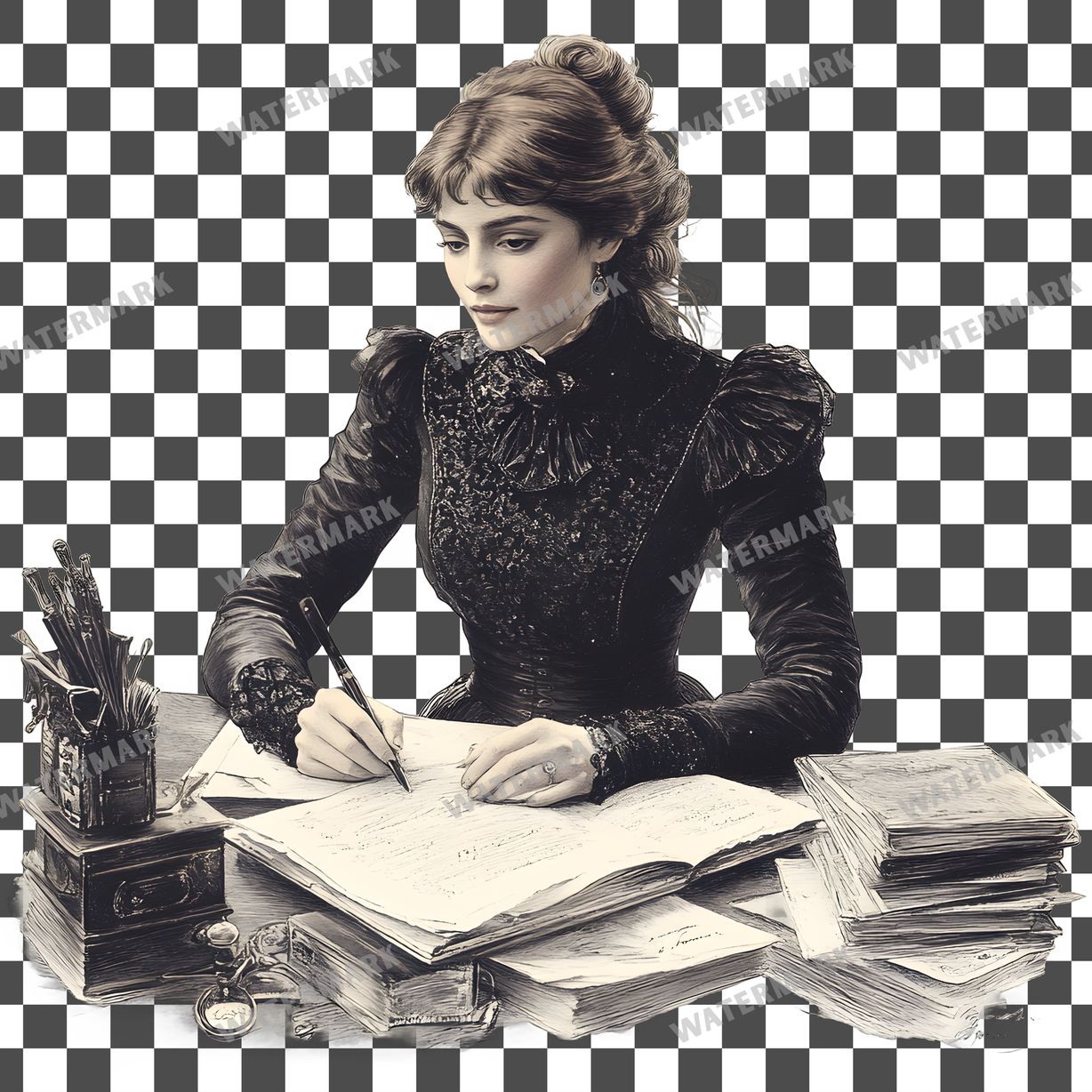 Woman Writer Vintage Style Clipart Pngs