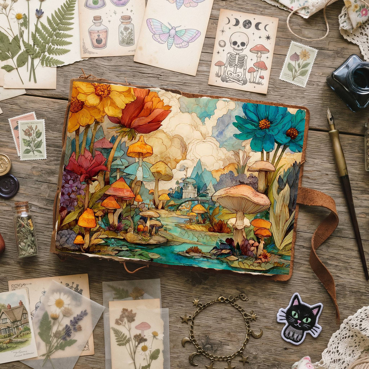 Wonderland Mushrooms Whimsical Digital Papers