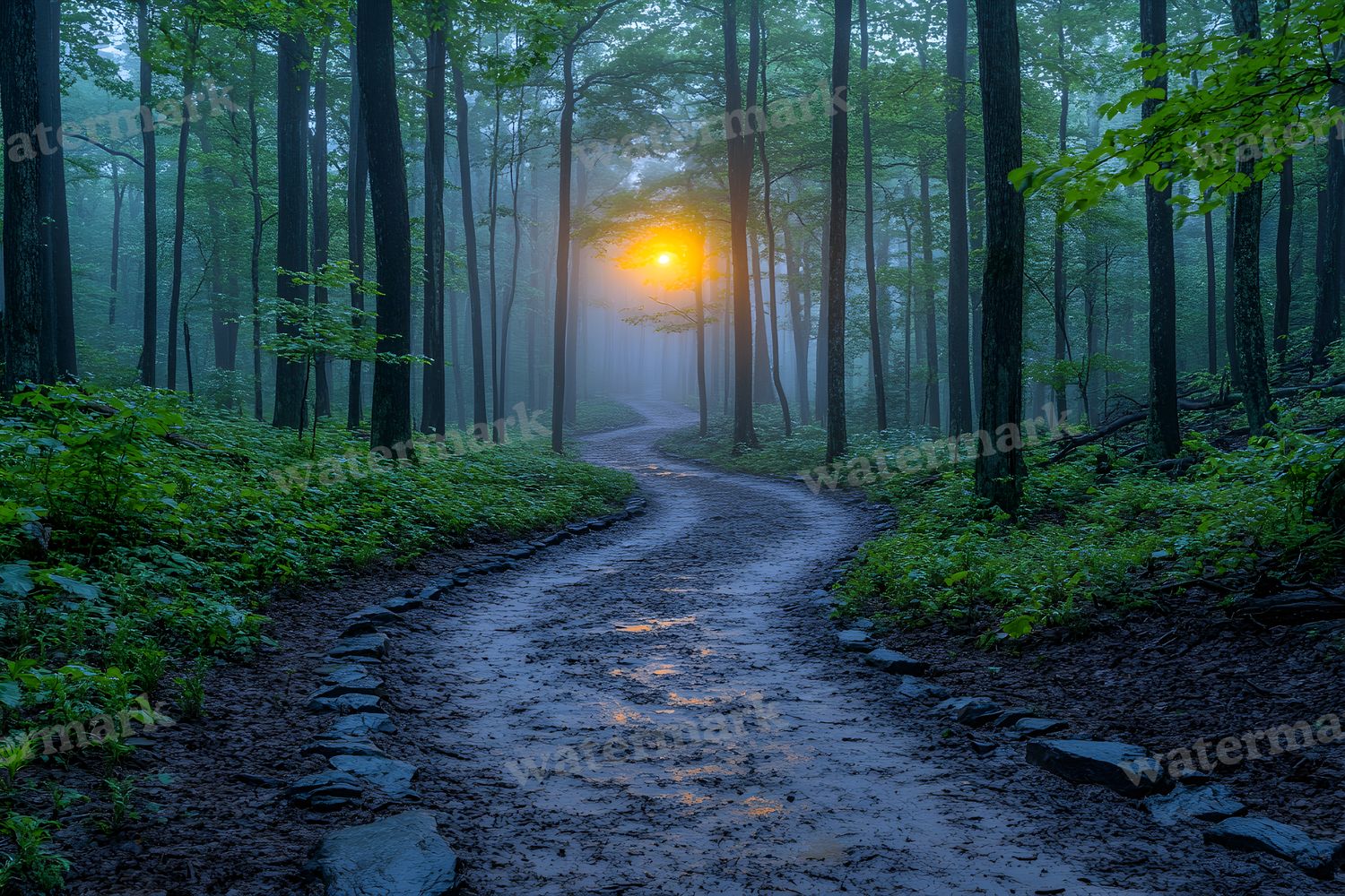 Wooded Trail At Dusk Backdrop Images