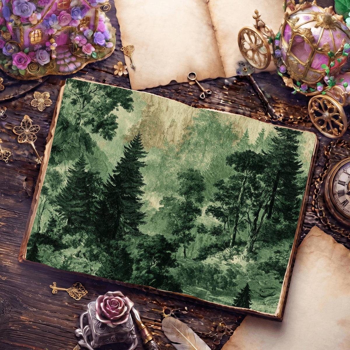 Woodland Forest Painterly Style Digital Papers