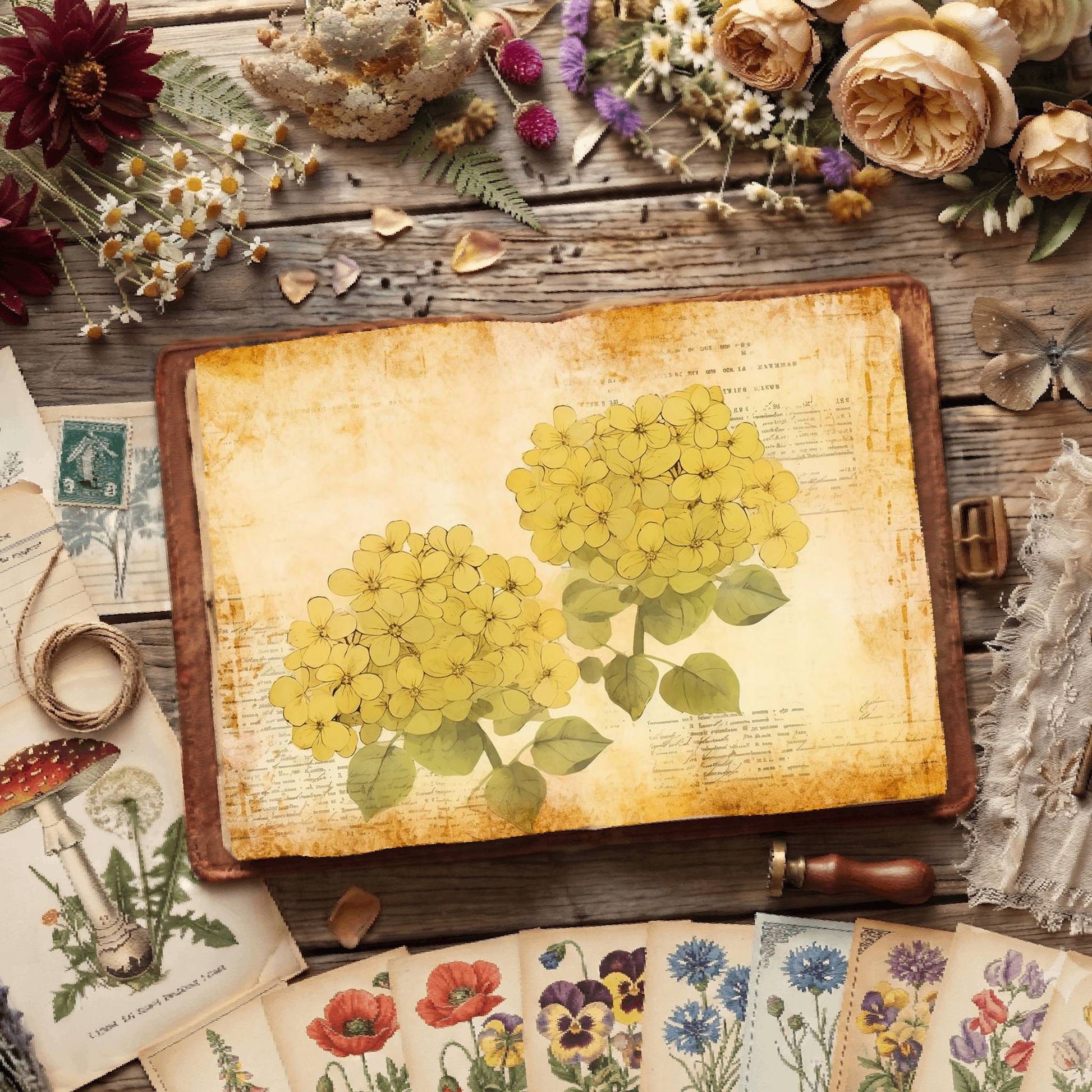 Yellow Hydrangea Digital Papers