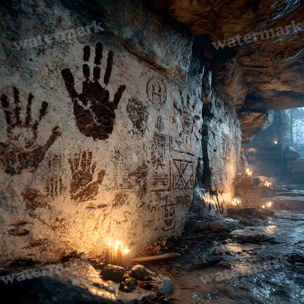 Ancient Burger Deity Cave Art Backdrop Images