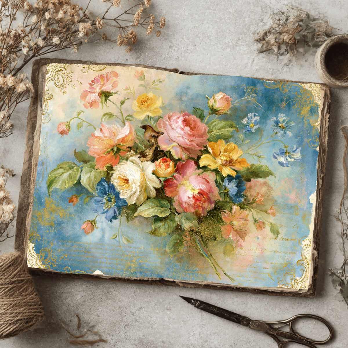Antique Pastel Flower Garden printable junk journal paper, page preview 9