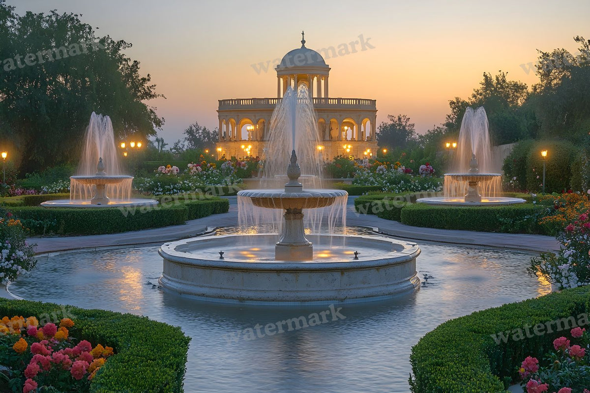 Baroque Fountain Garden digital photo backdrop for photo editing, preview 8