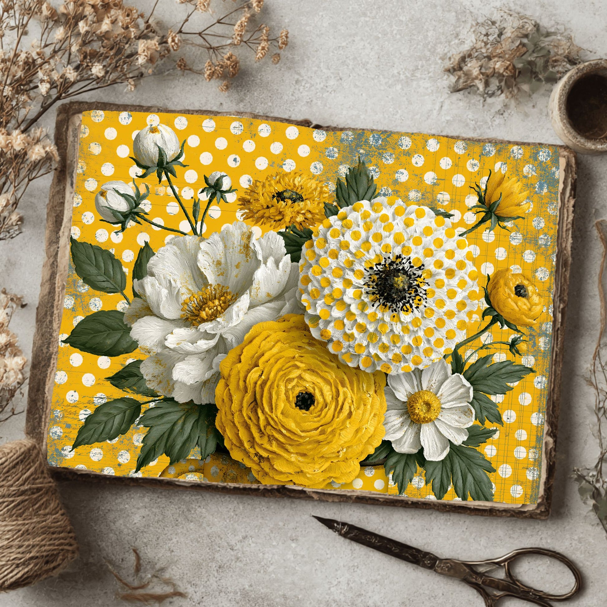 Bright Yellow Shabby Chic Journal Paper