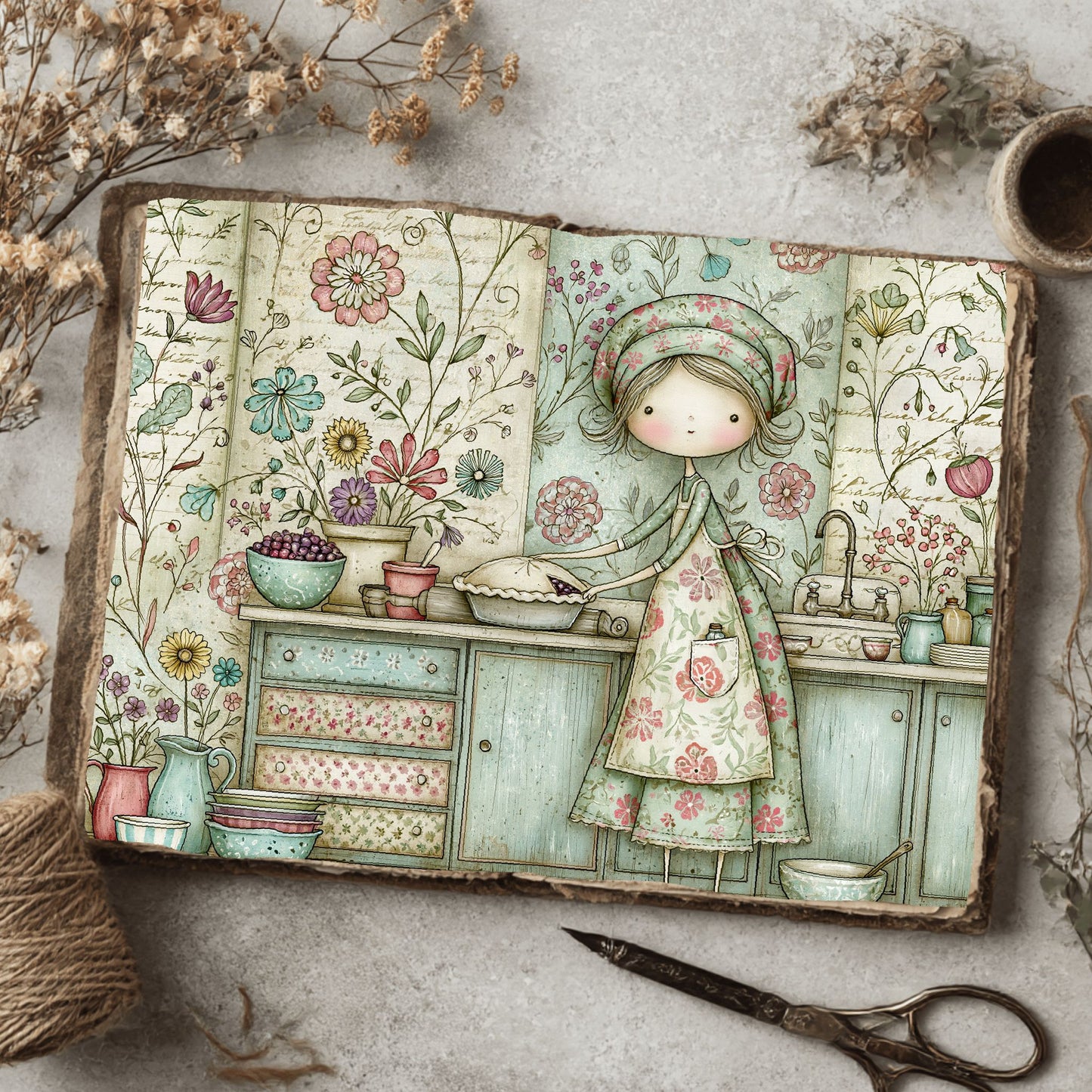 Cozy Berry Pie Kitchen Illustration