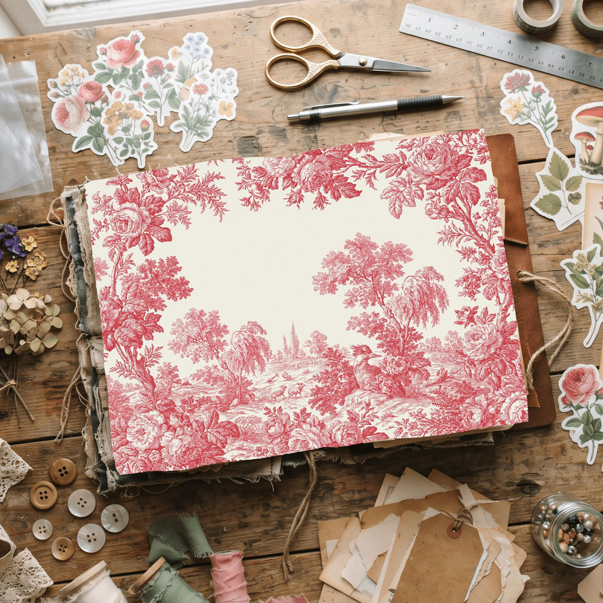 French Toile De Jouy Note Card Border