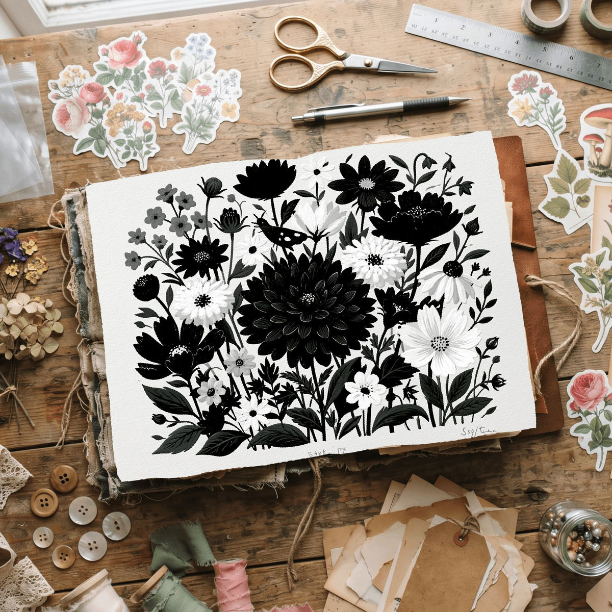 New England Wildflower Block Print