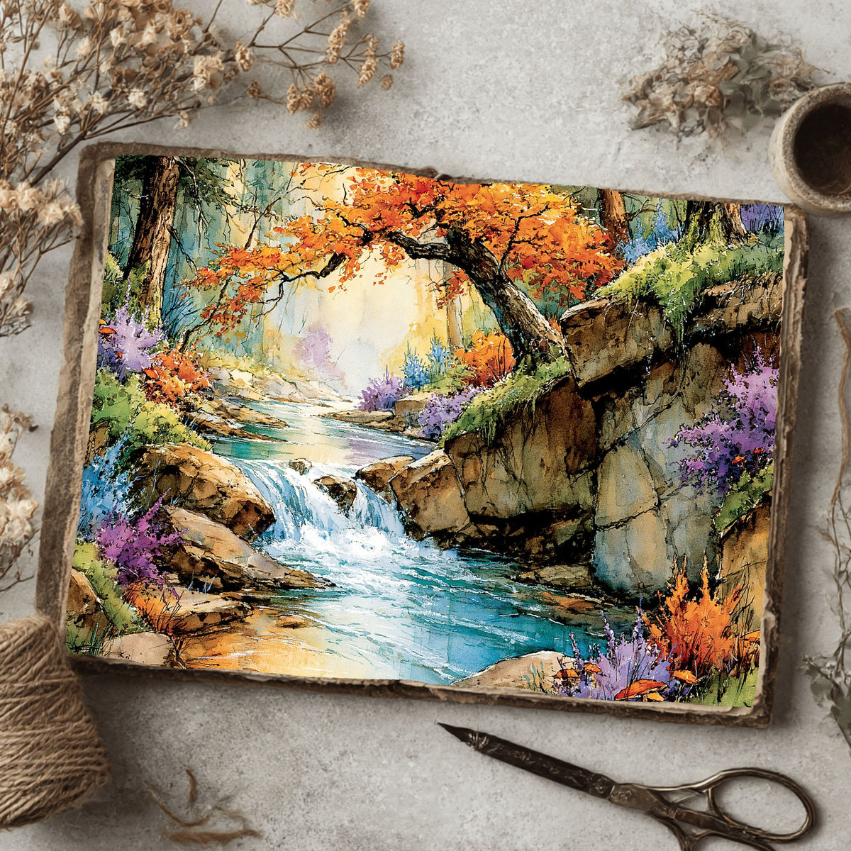 Peaceful Woodland Brook Watercolor