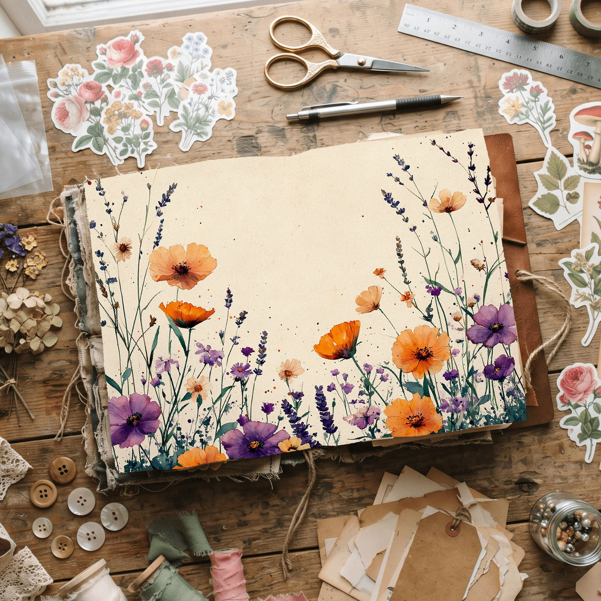 Purple Wildflower Corner Stationery