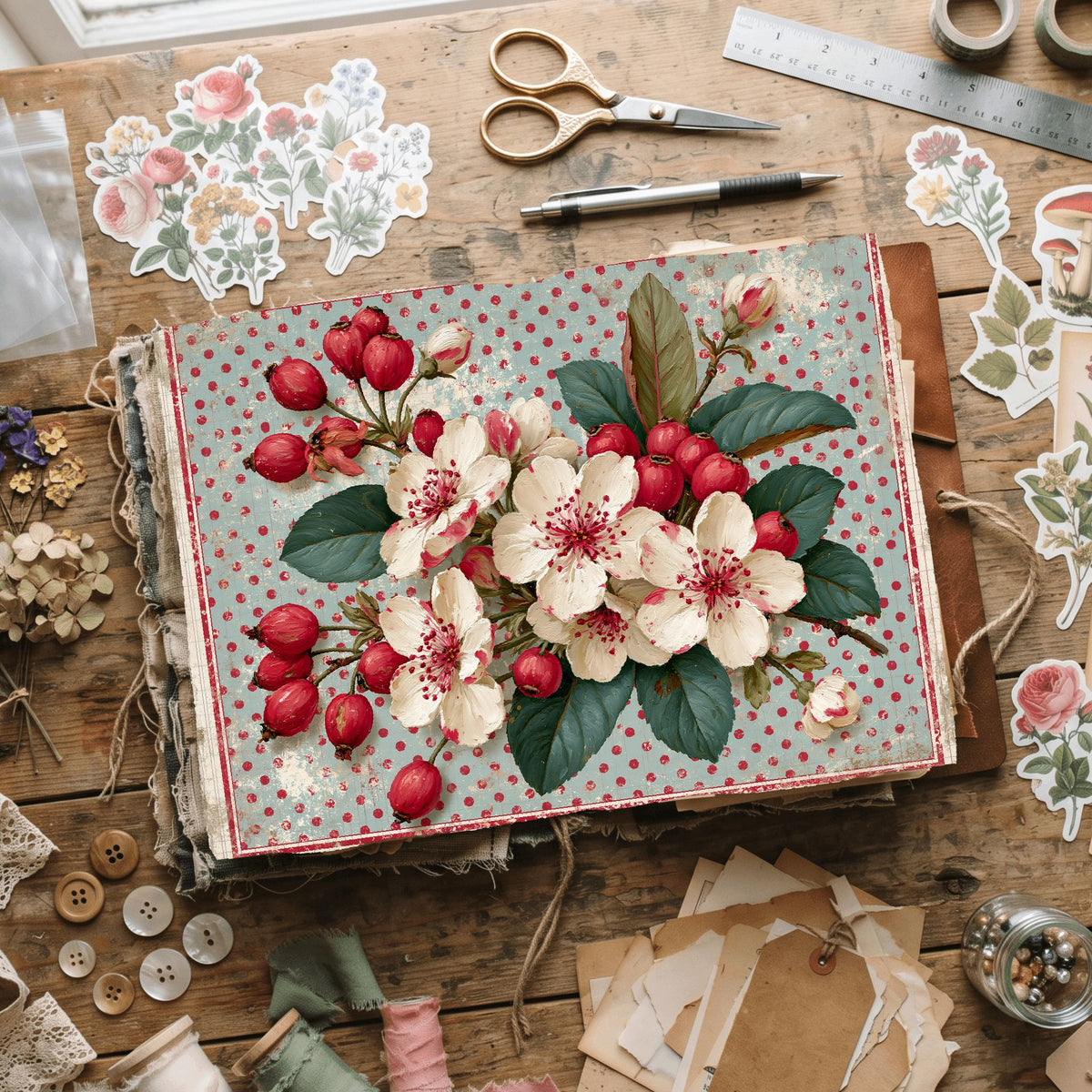 Red Shabby Chic Journal Paper