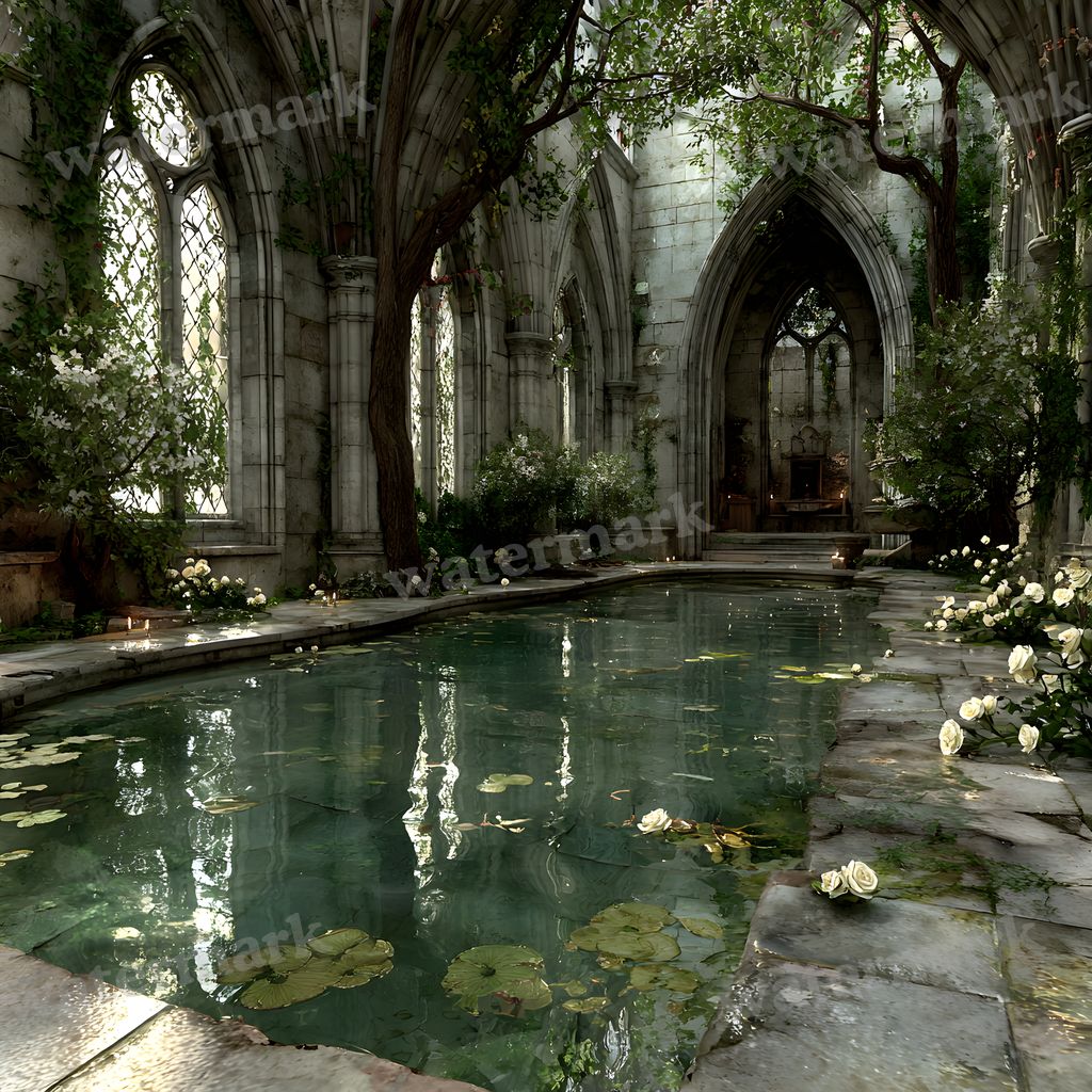 Sacred Elven Cathedral Garden digital photo backdrop for photo editing, preview 8