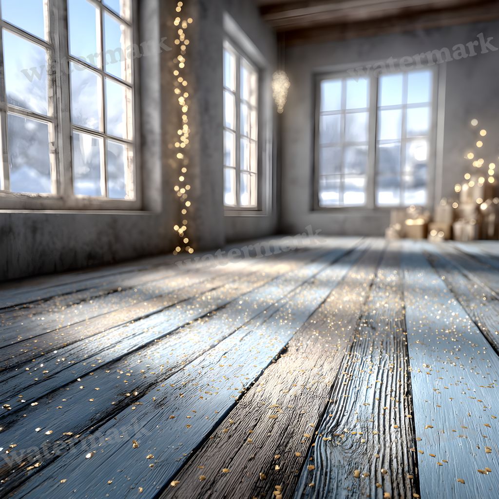 Sapphire Blue Gold Snowy Indoor Christmas Backdrop Images