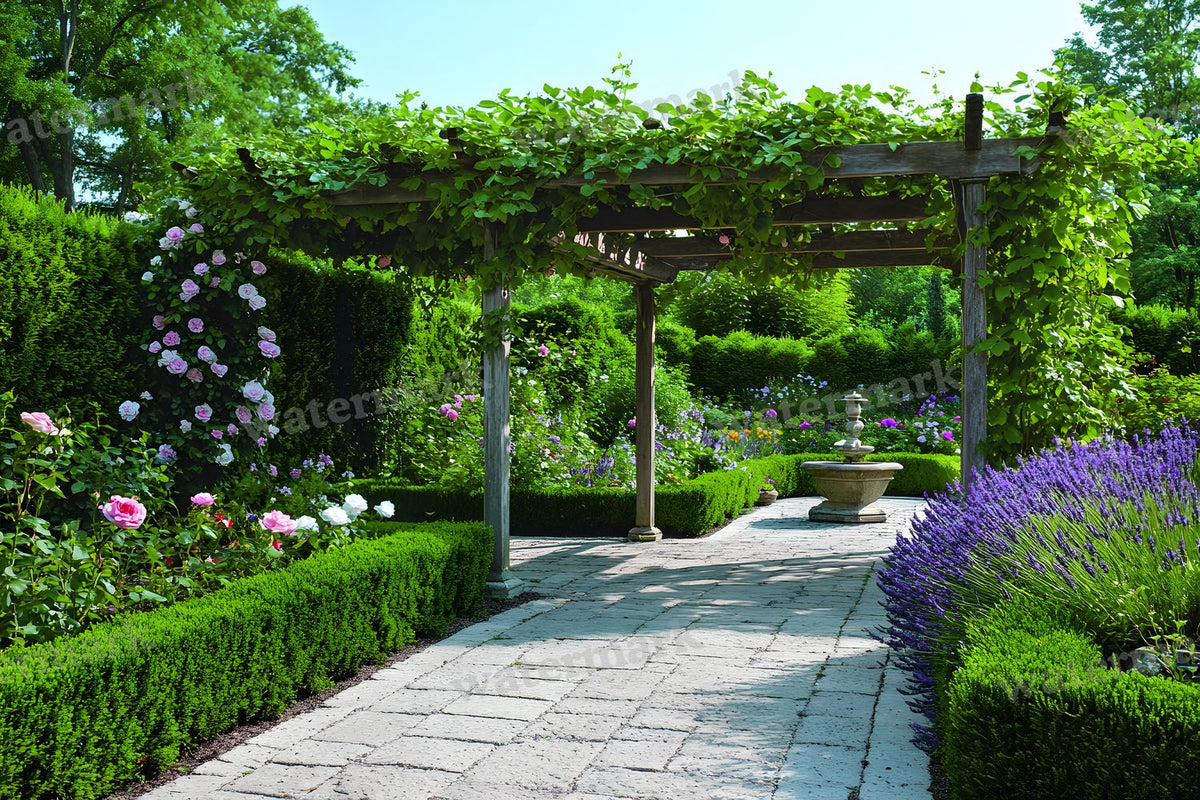 Secret Garden Pergola digital photo backdrop for photo editing, preview 8