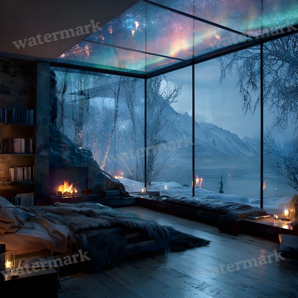 Snowy Glascabin Bedroom Backdrop Images
