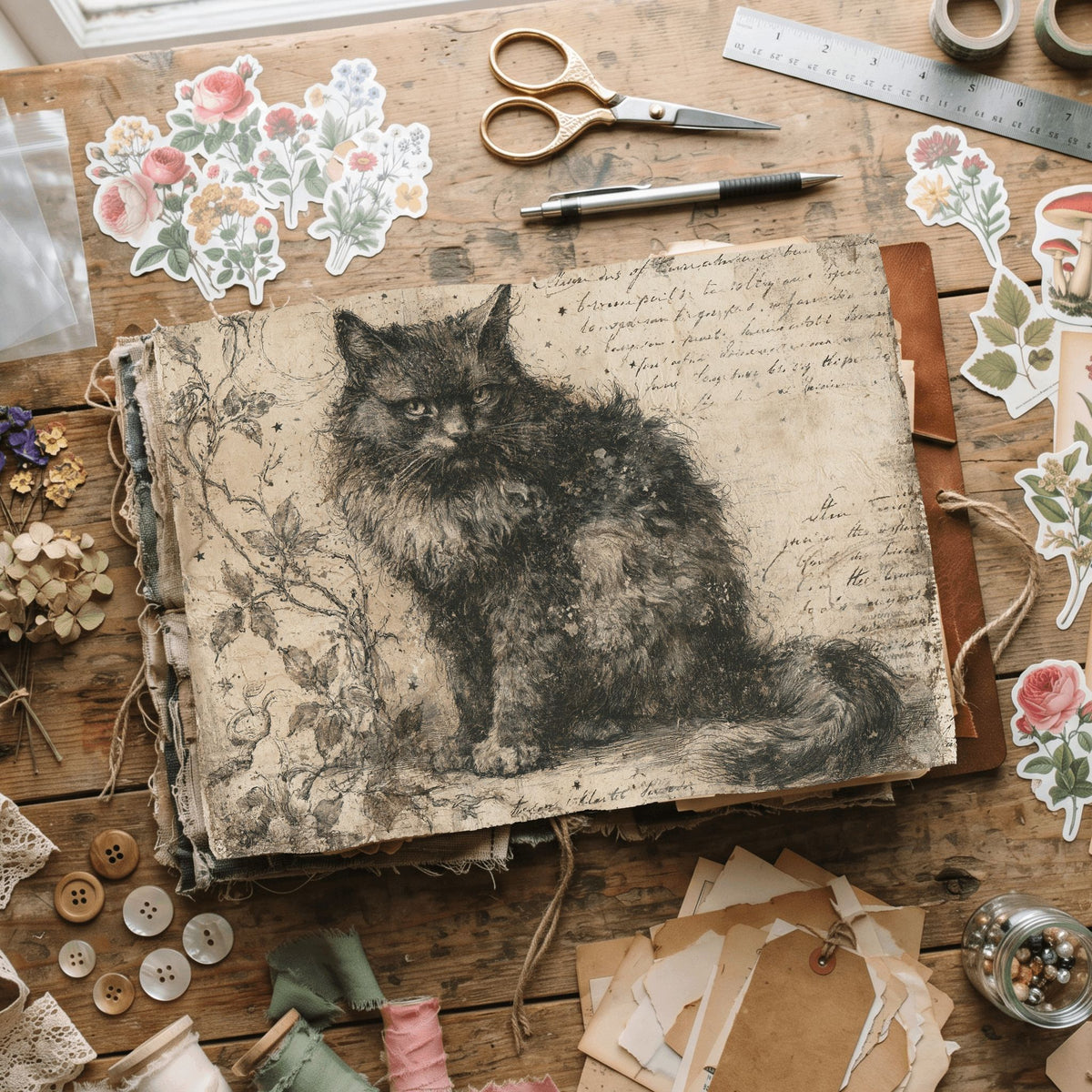 Vintage Black Cat Journal Paper