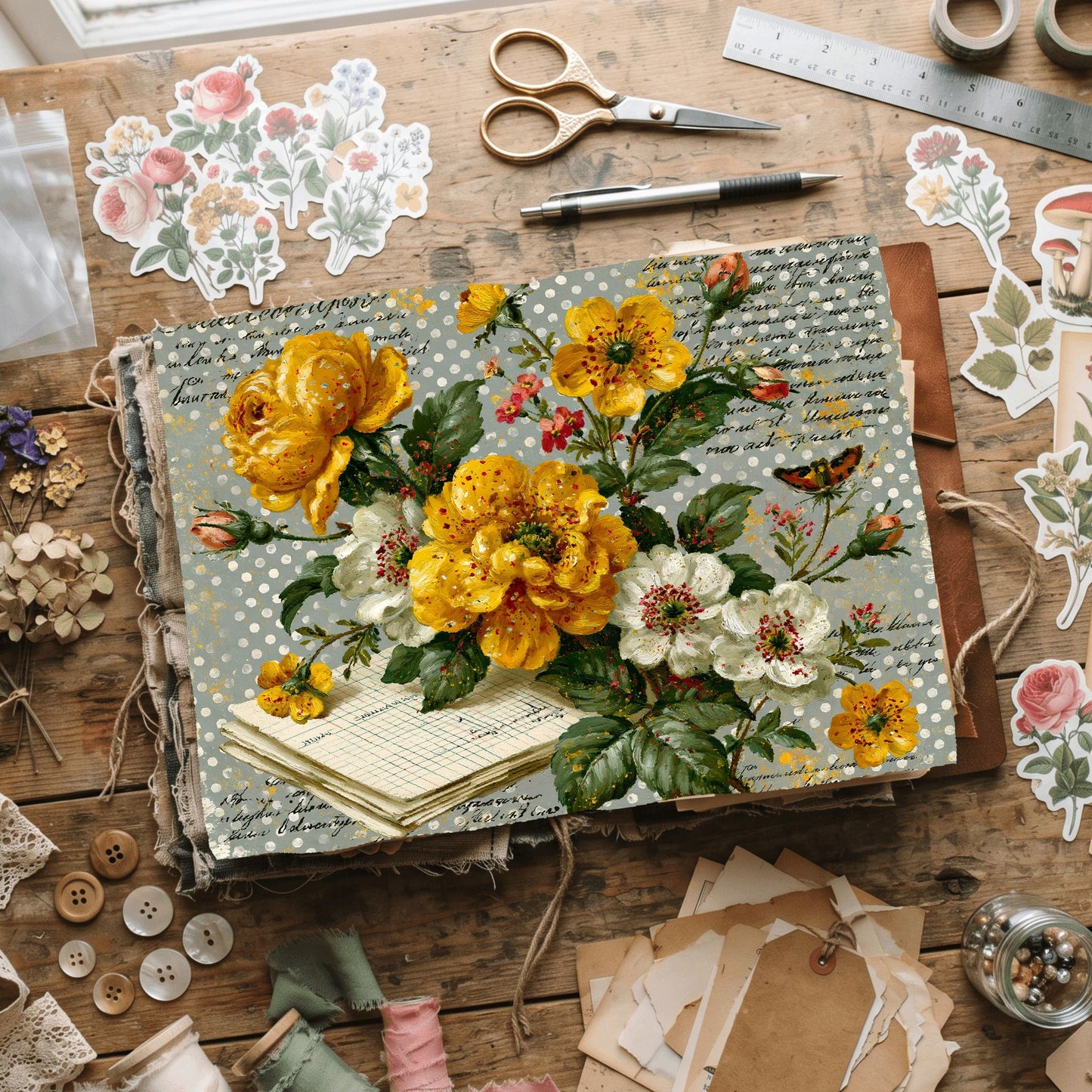 Yellow Shabby Chic Journal Paper
