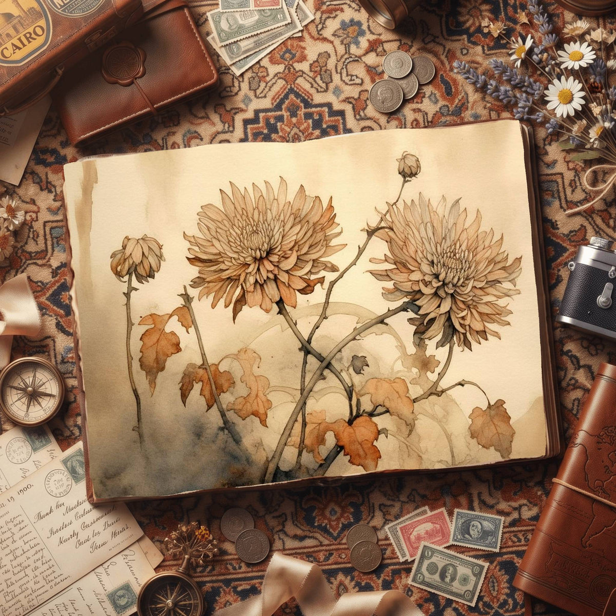 Autumn Chrysanthemums Digital Papers