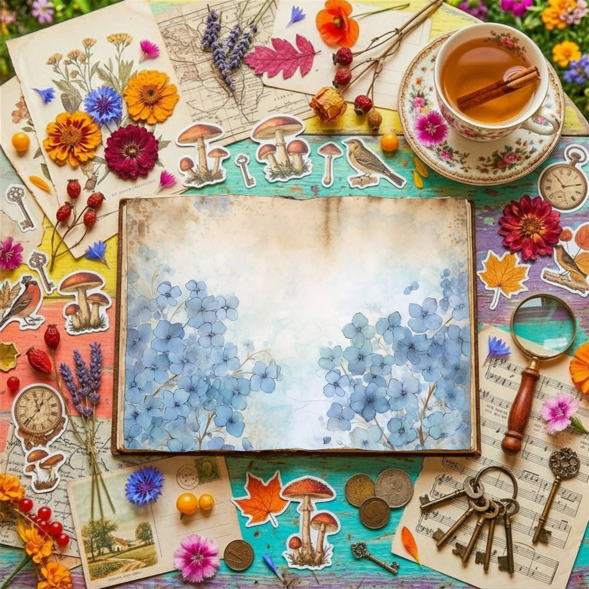 Blue Floral Digital Papers