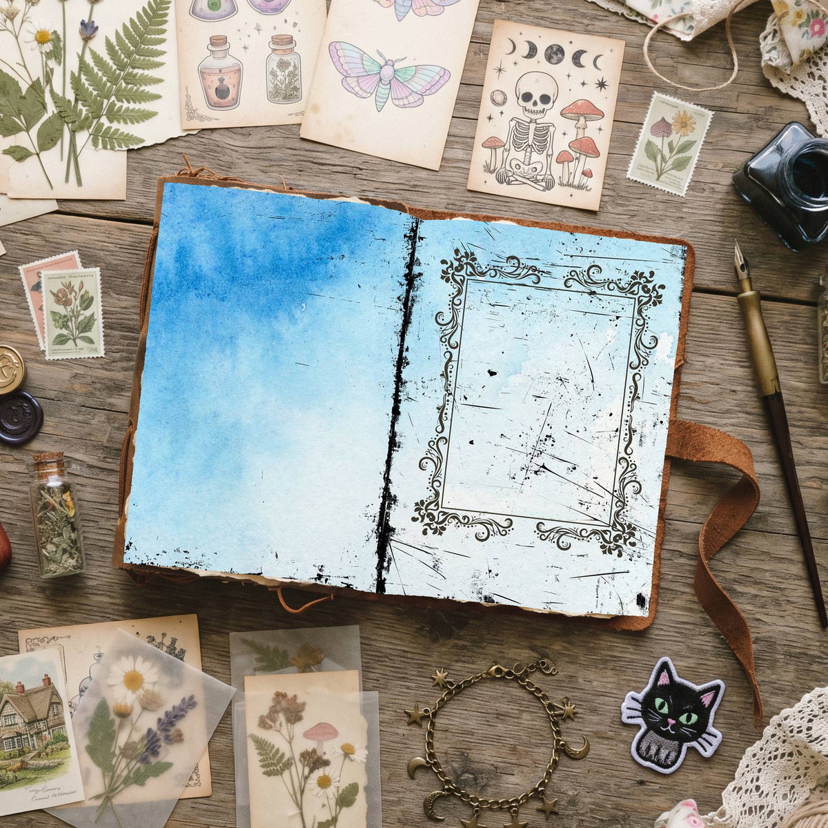 Blue Watercolor Distressed Blank And Lined Digital Papers