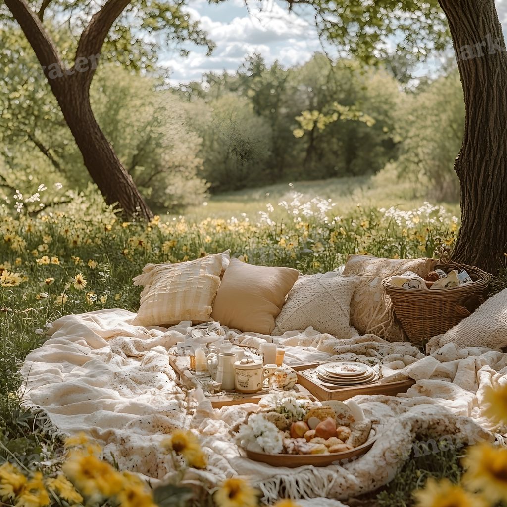 Bohemian Picnic digital photo backdrop for photo editing, preview 7