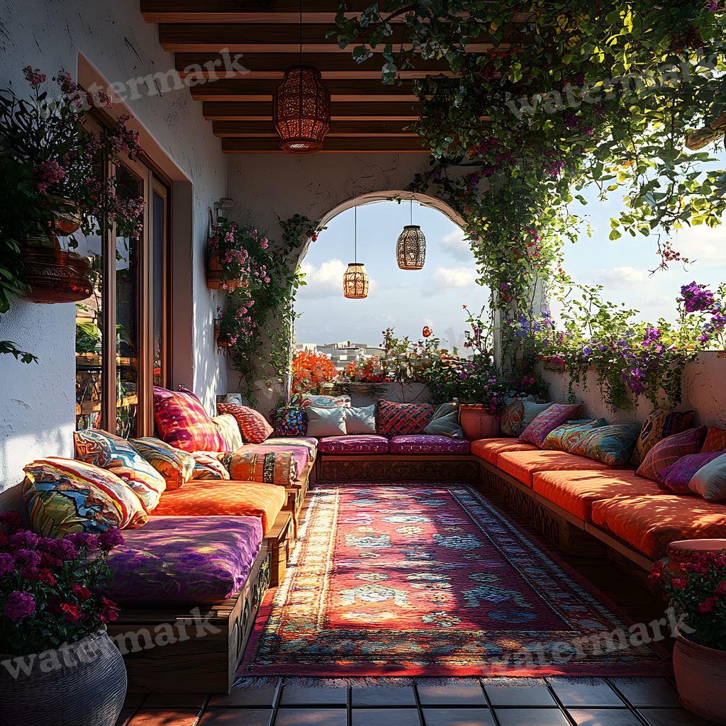 Bohemian Terrace digital photo backdrop for photo editing, preview 7