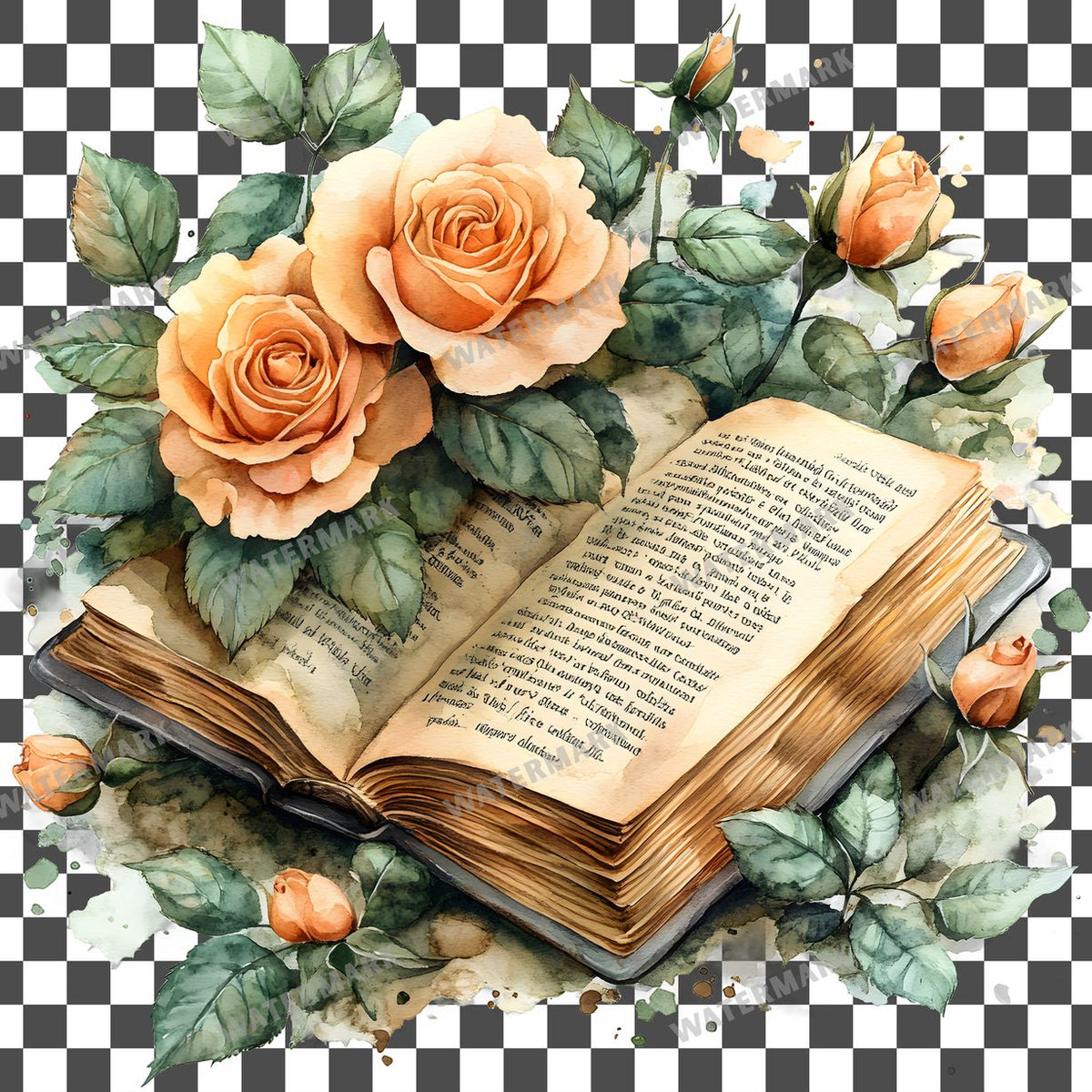 Book And Roses clipart PNG on a transparent background, design 9