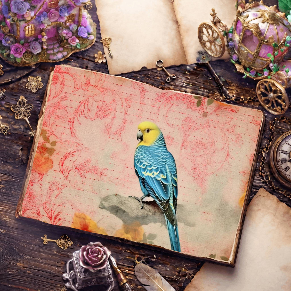 Budgie Parakeet Birds Pastel Digital Papers
