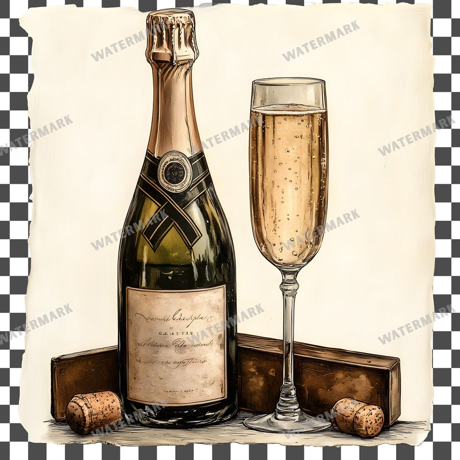 Champagne Vintage Style Clipart Pngs