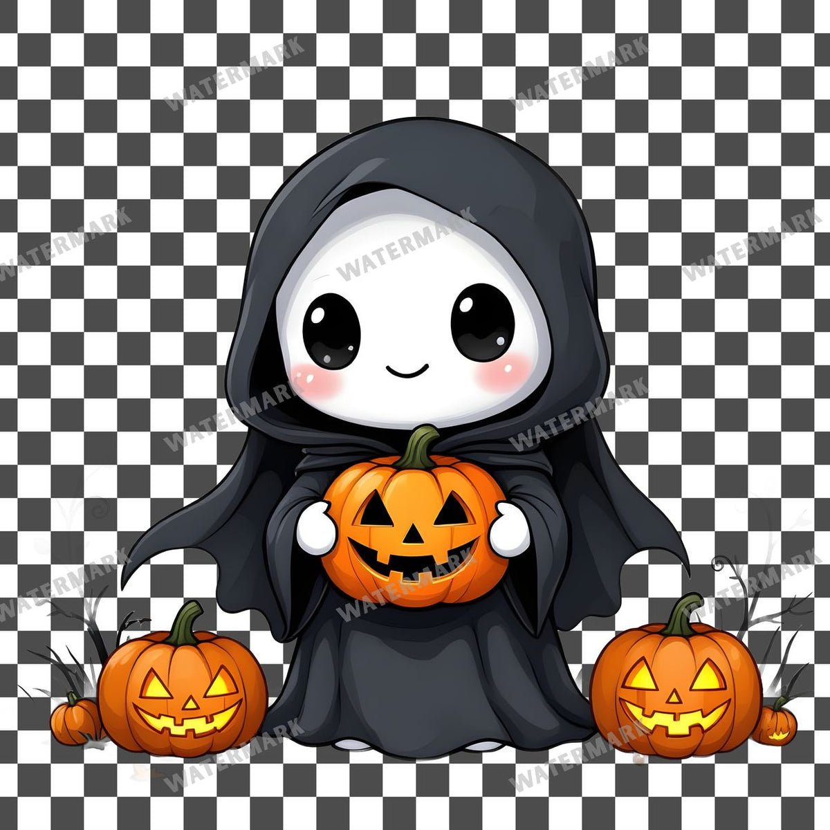 Chibi Ghost clipart PNG on a transparent background, design 9