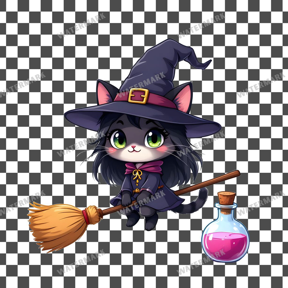 Chibi Witch Cat Clipart Pngs