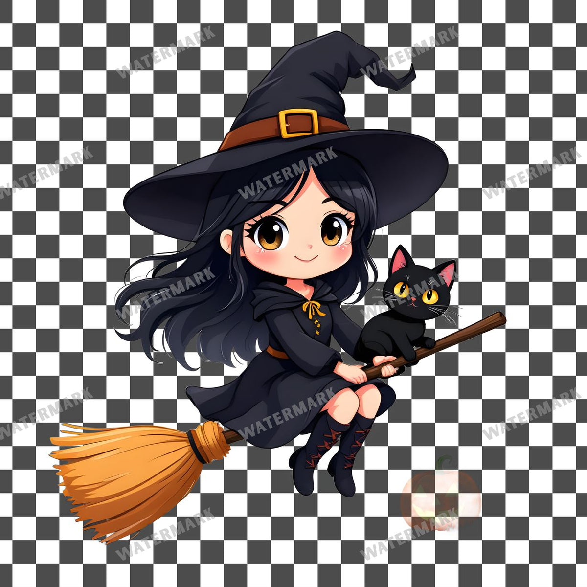 Chibi Witch Flying Clipart Pngs