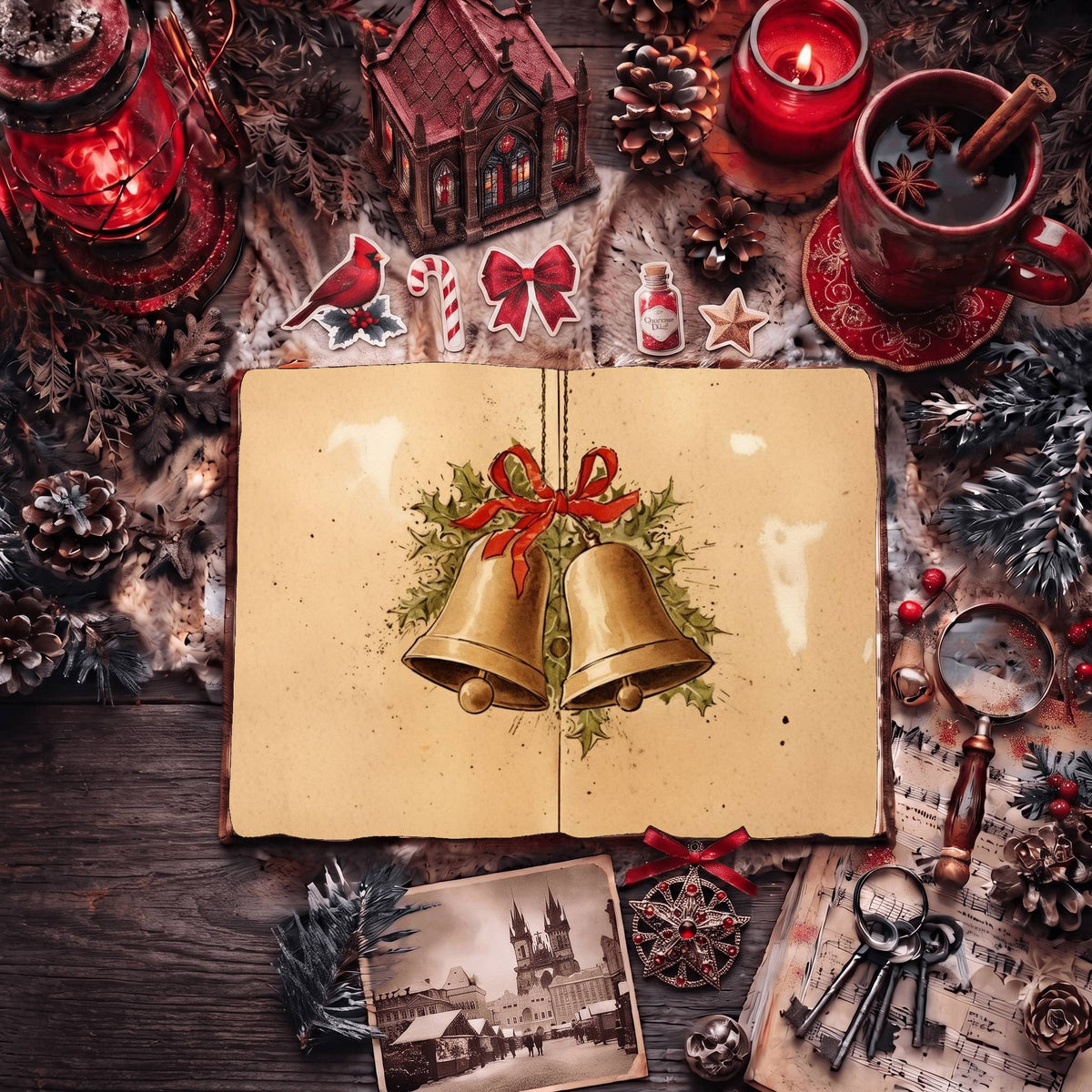 Christmas Bells Vintage Digital Papers
