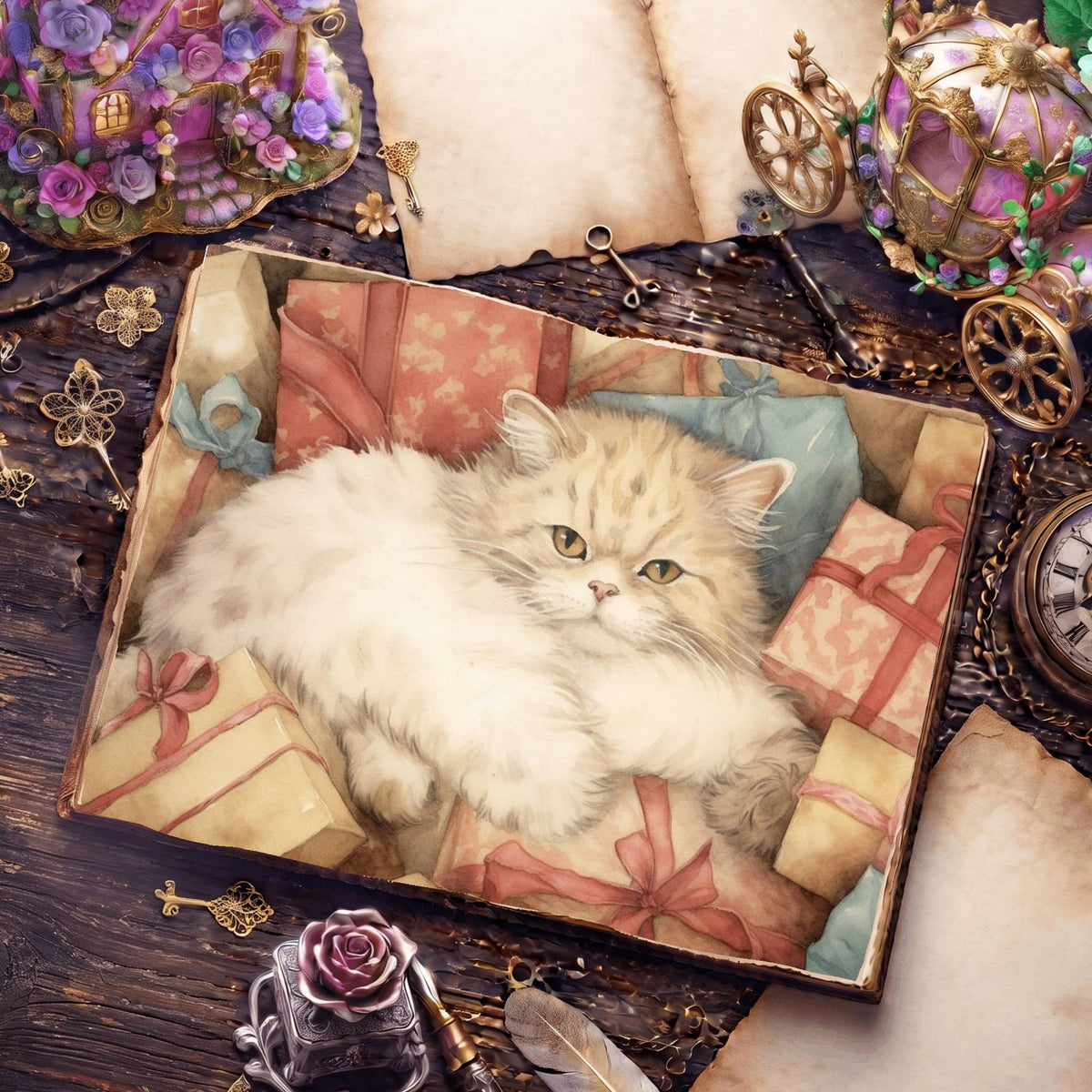 Christmas Cosy Cat Digital Papers
