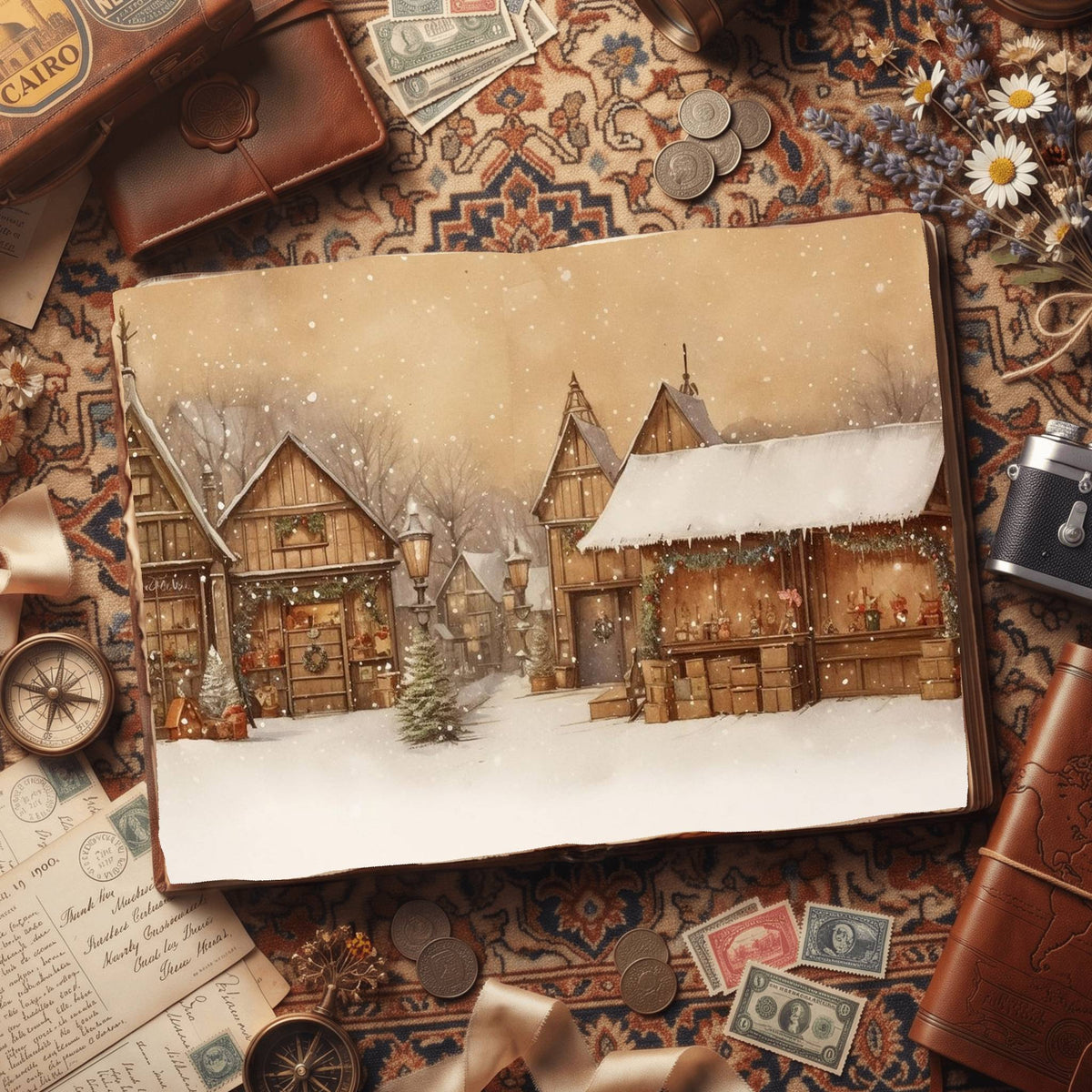 Christmas Cottage Vintage Digital Papers