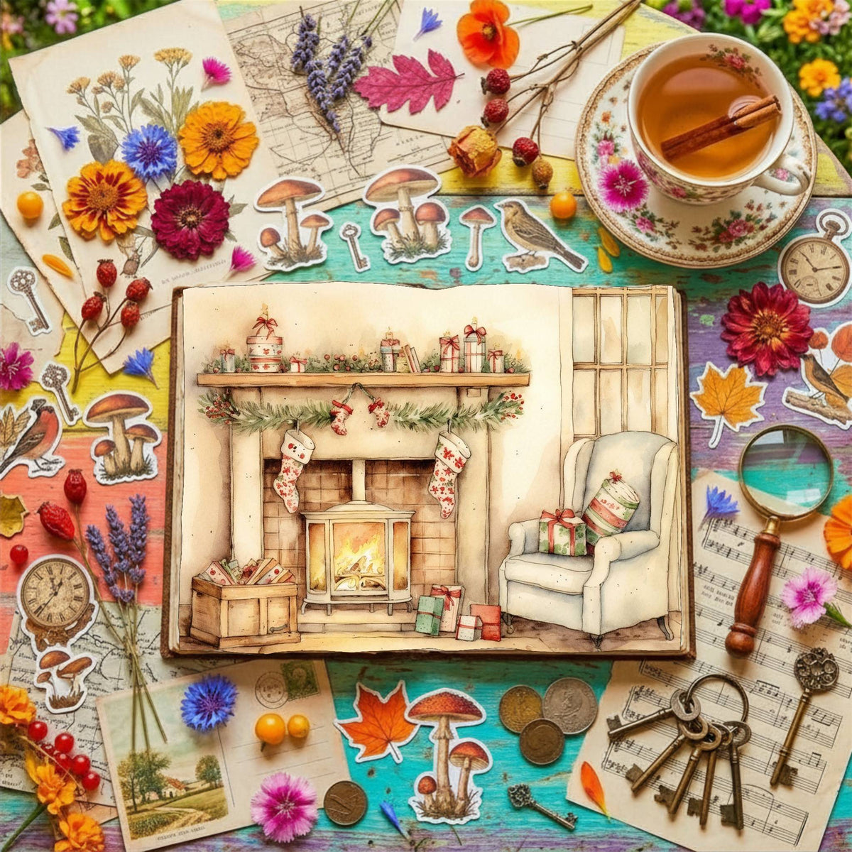 Christmas Fireplace Digital Papers