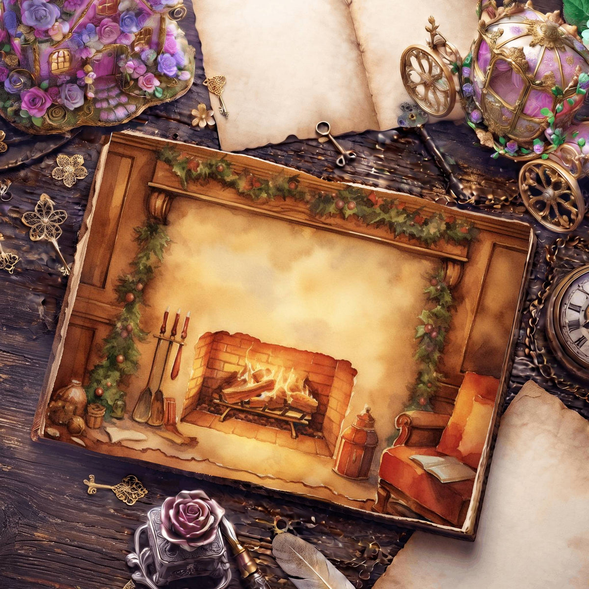 Christmas Fireplace Digital Papers