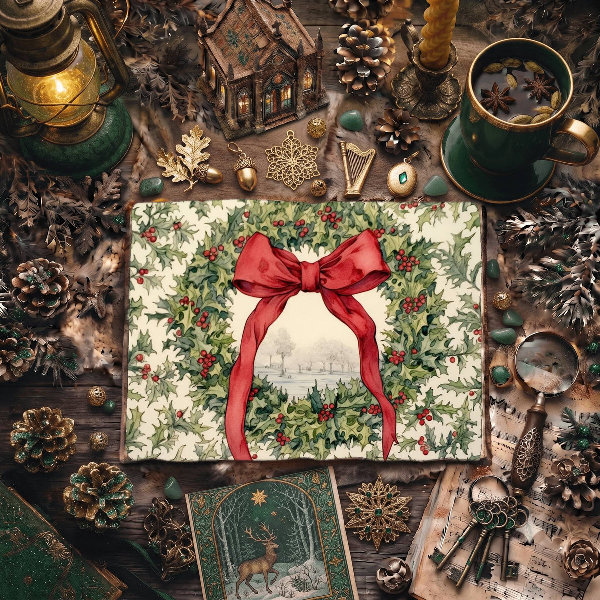 Christmas Red Ribbon Decorated Digital Papers