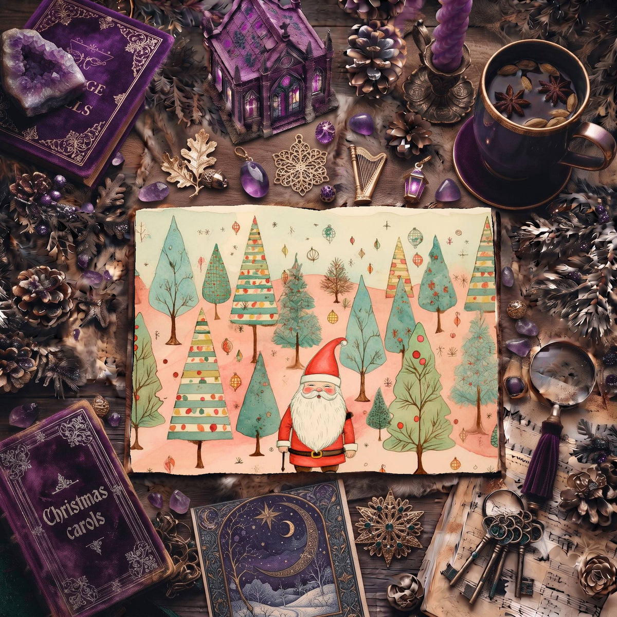 Christmas Santa Claus And Trees Digital Papers