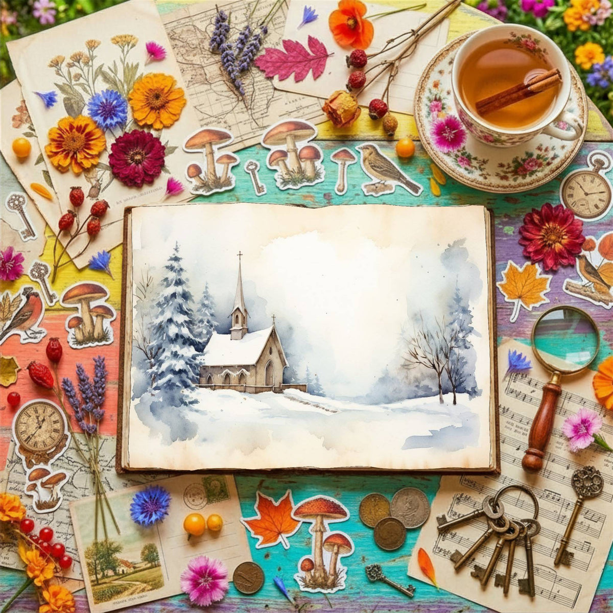 Christmas Snowy Church Digital Papers