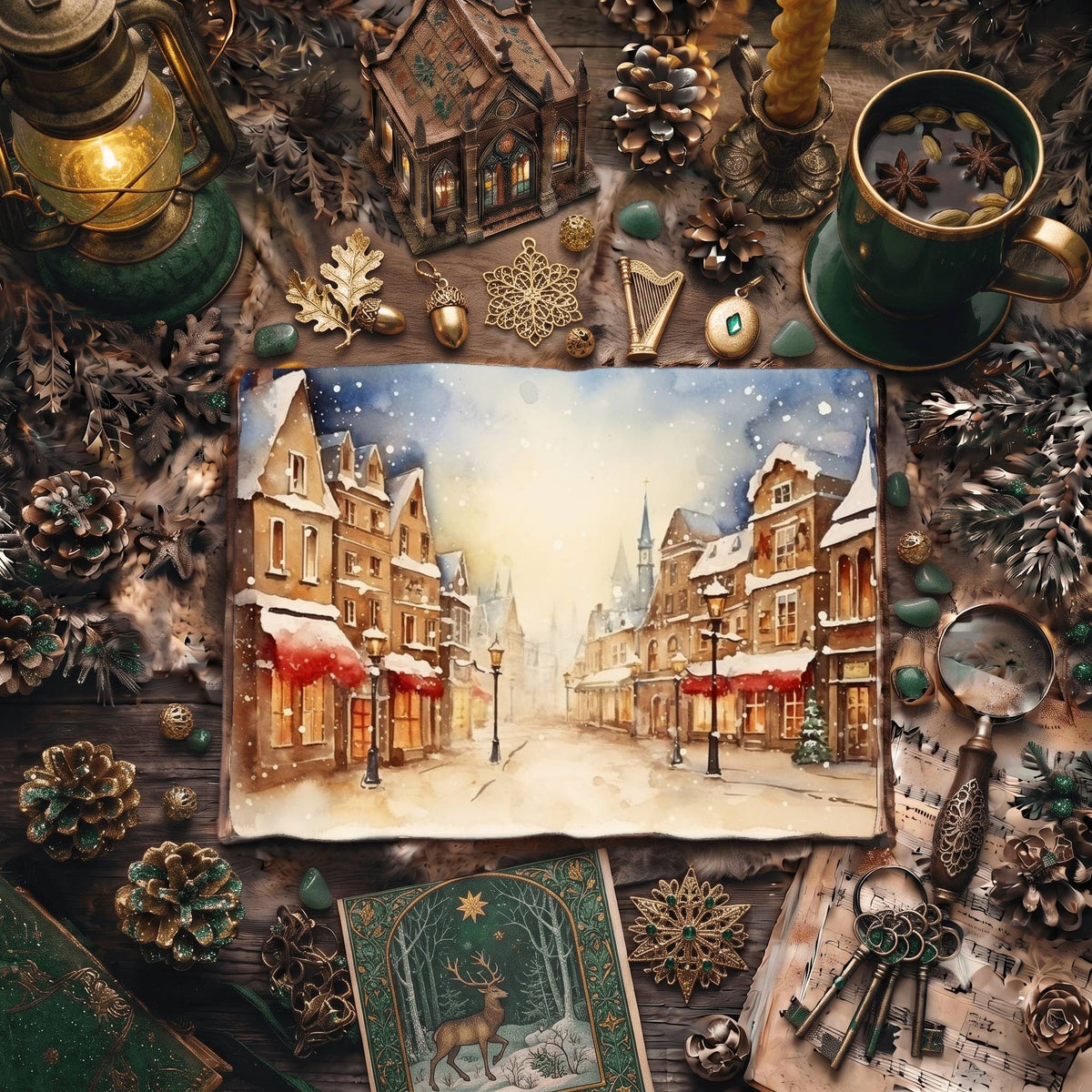 Christmas Snowy Town Digital Papers